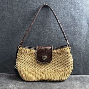Brighton Woven Straw Leather Tote Bag Heart Charm Coastal Boho Shoulder Purse